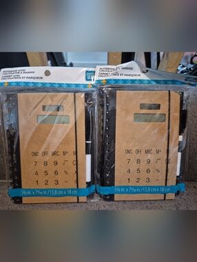 2 Pen Gear Kraft Cover Notebook with Calculator & Marker